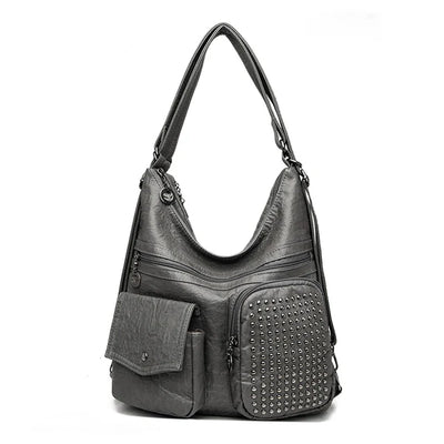 Vintpack - Mochila de couro com pregos - ideal para escola e viagem - Detalhes de viagem - Compact