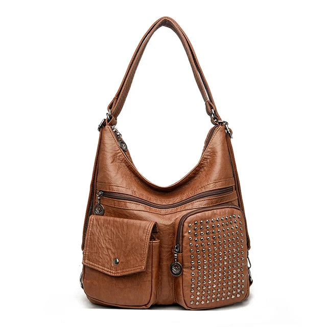 Vintpack - Mochila de couro com pregos - ideal para escola e viagem - Detalhes de viagem - Compact