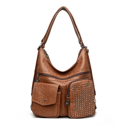 Vintpack - Mochila de couro com pregos - ideal para escola e viagem - Detalhes de viagem - Compact
