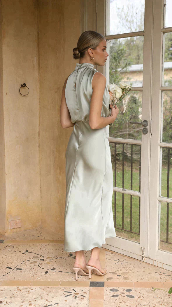 Damen Elegantes Midi-Kleid mit Neckholder und Drapiertem Ausschnitt