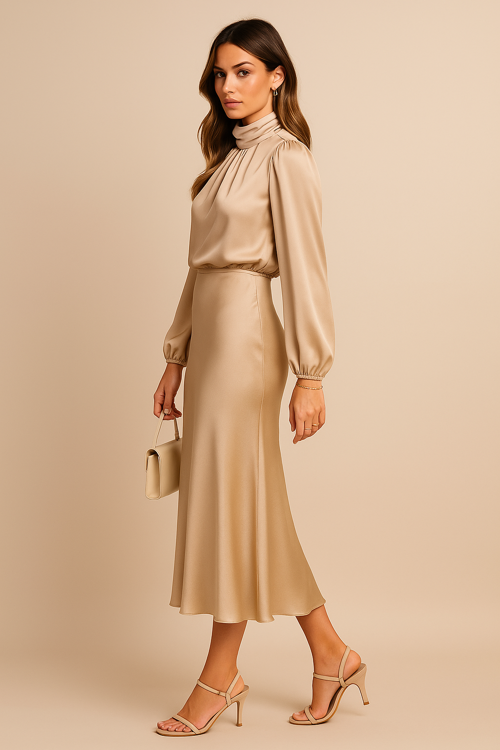Damen Midikleid mit hohem Ausschnitt