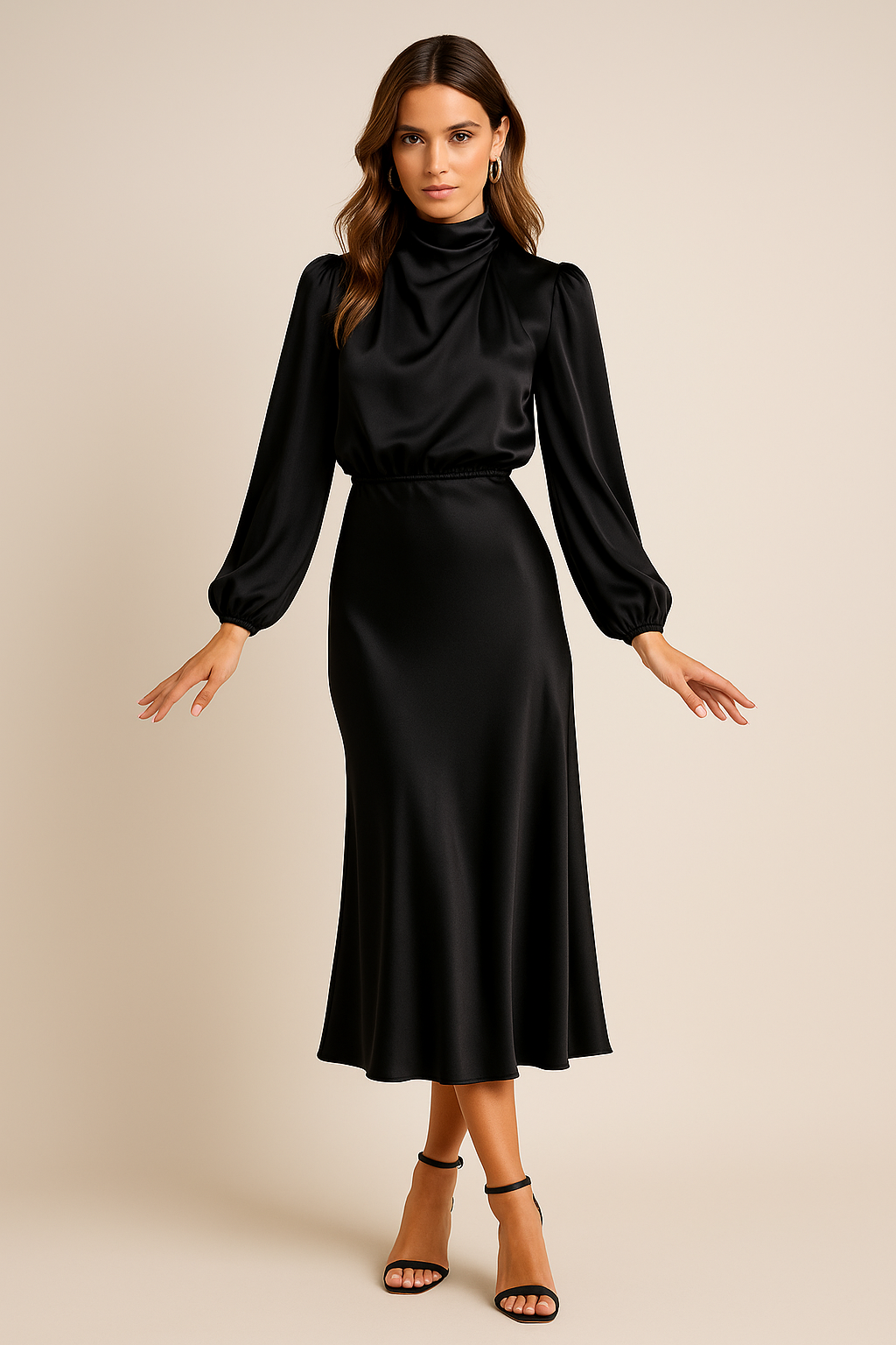 Damen Midikleid mit hohem Ausschnitt