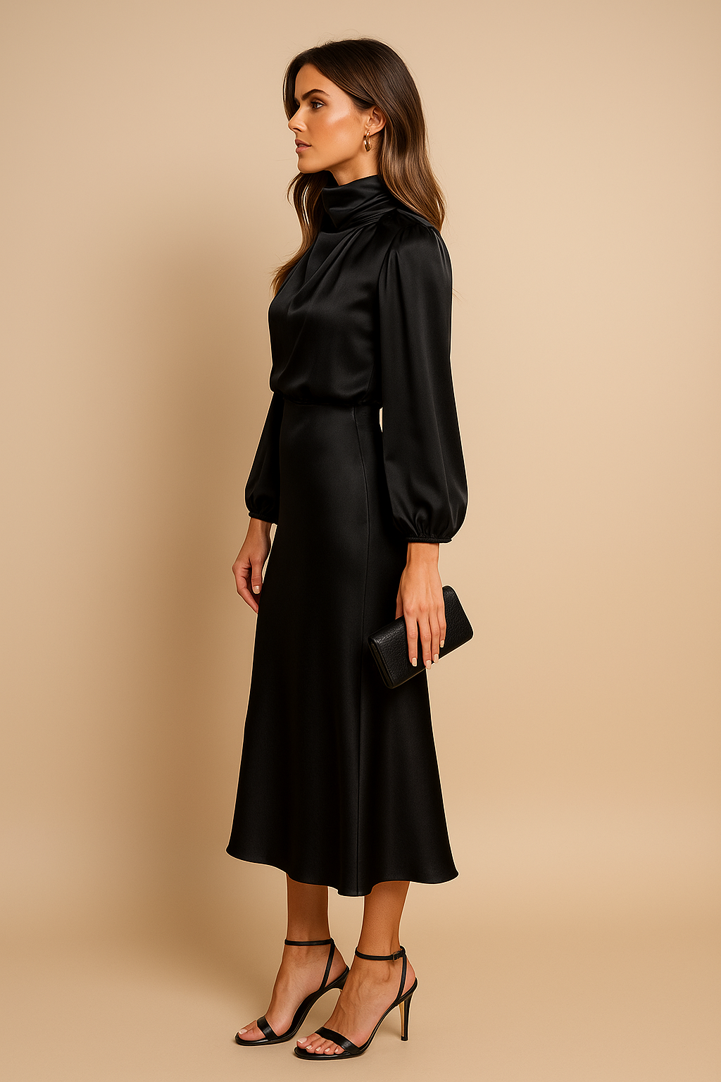 Damen Midikleid mit hohem Ausschnitt