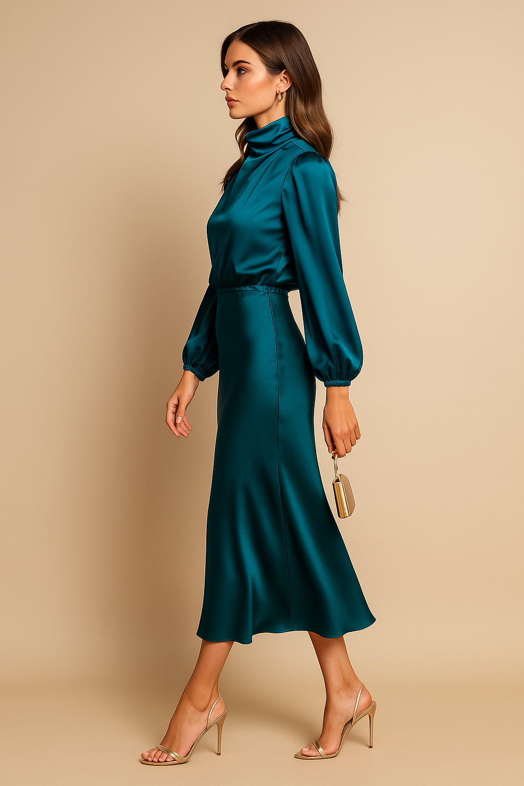 Damen Midikleid mit hohem Ausschnitt