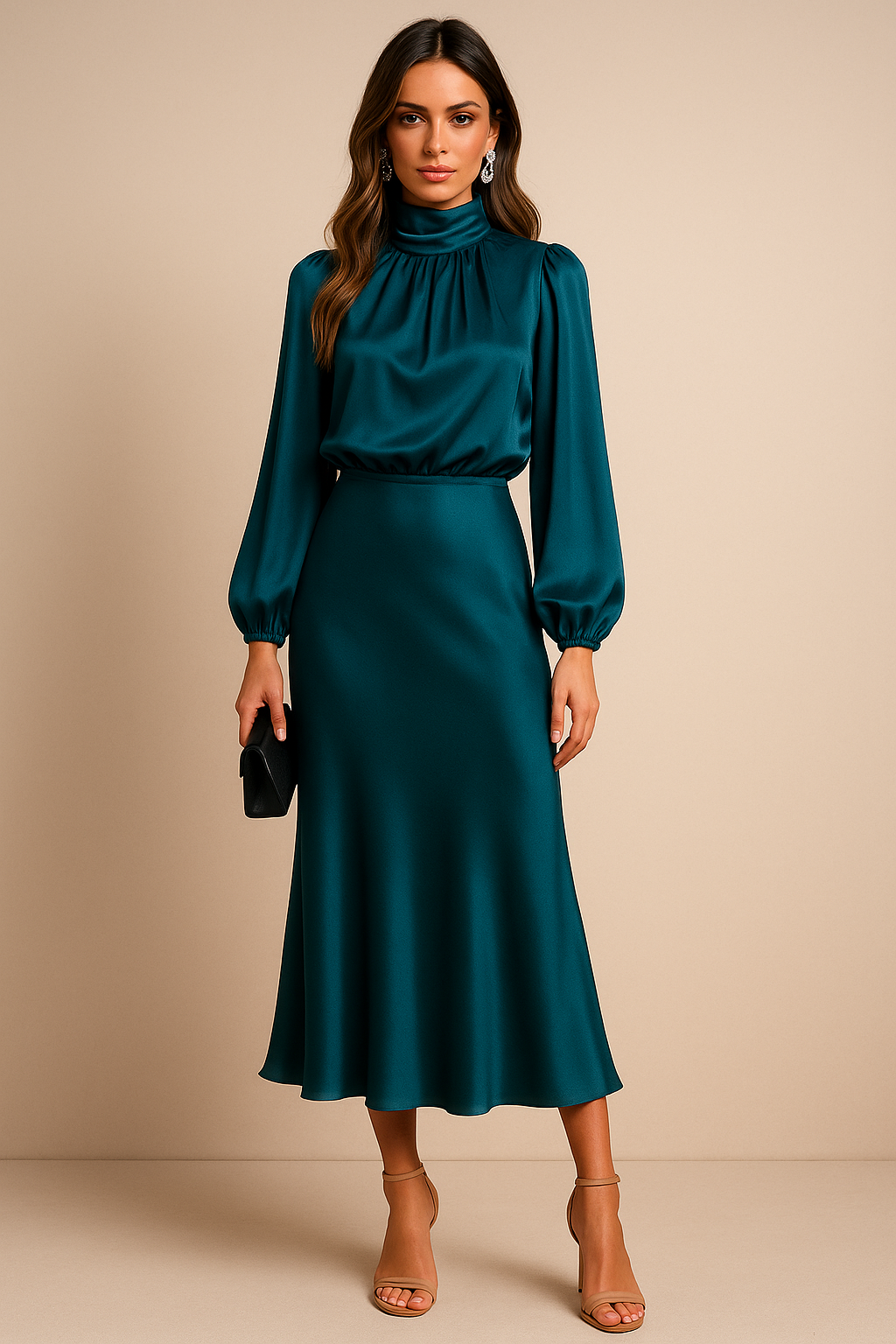 Damen Midikleid mit hohem Ausschnitt