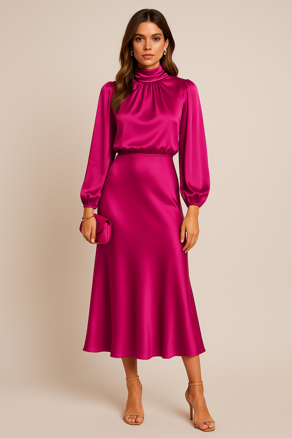 Damen Midikleid mit hohem Ausschnitt