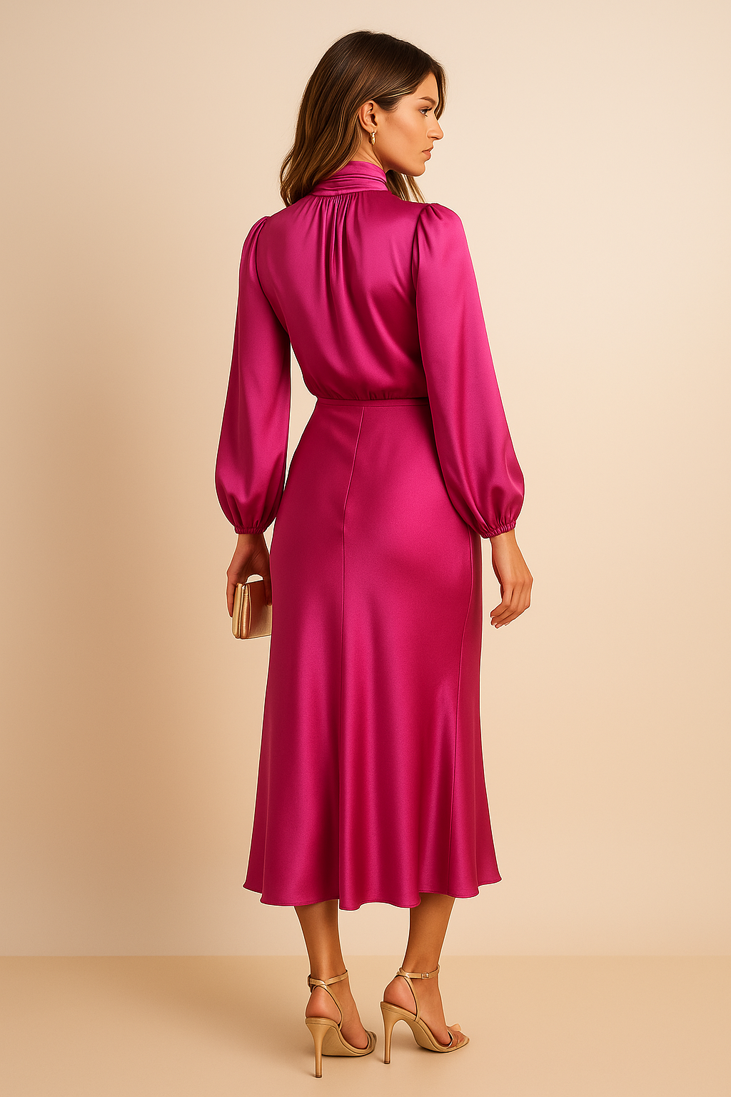Damen Midikleid mit hohem Ausschnitt