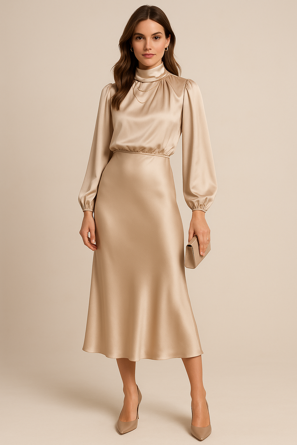 Damen Midikleid mit hohem Ausschnitt