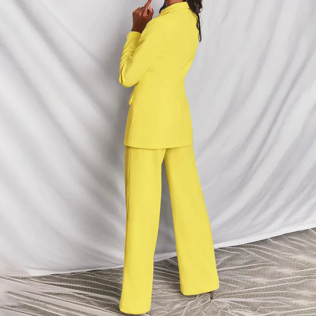 Damen Hosenanzug mit Longline-Blazer und Weitem Bein, Strukturiert