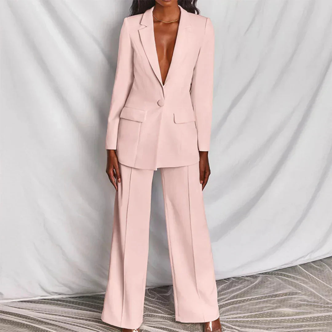 Damen Hosenanzug mit Longline-Blazer und Weitem Bein, Strukturiert