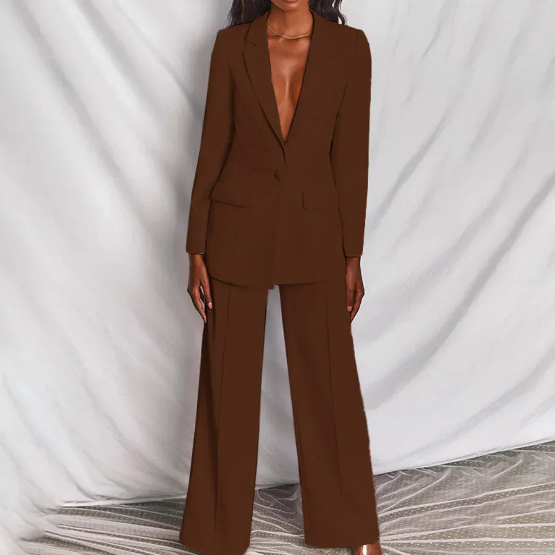 Damen Hosenanzug mit Longline-Blazer und Weitem Bein, Strukturiert
