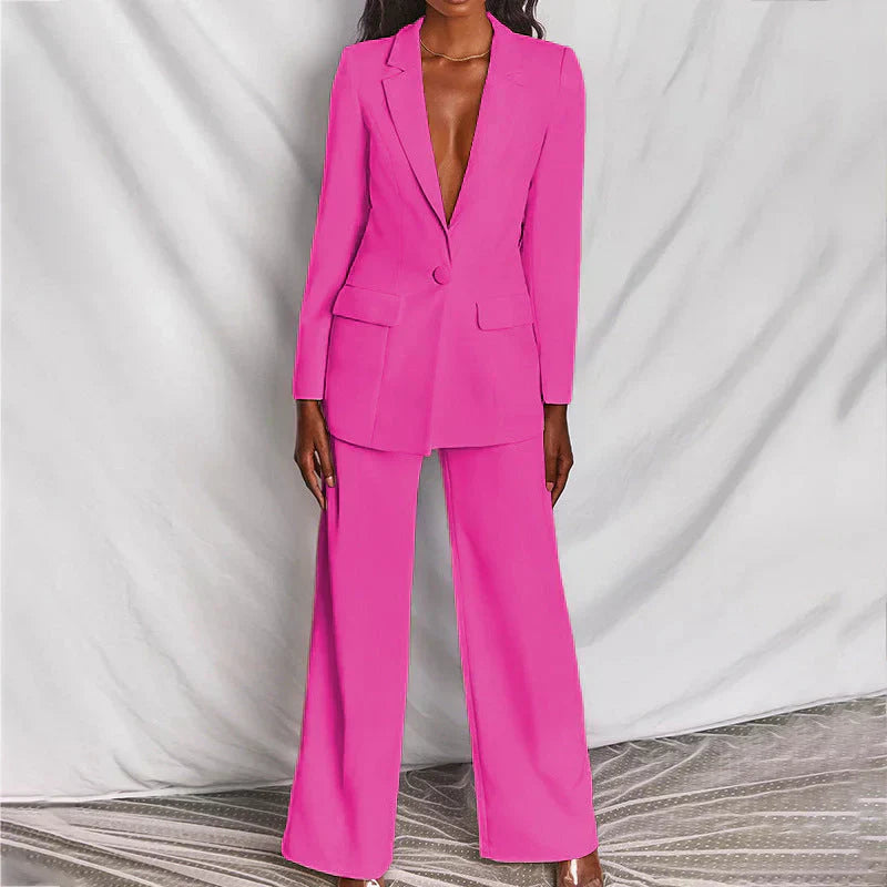 Damen Hosenanzug mit Longline-Blazer und Weitem Bein, Strukturiert