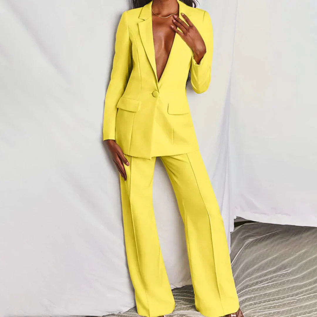 Damen Hosenanzug mit Longline-Blazer und Weitem Bein, Strukturiert