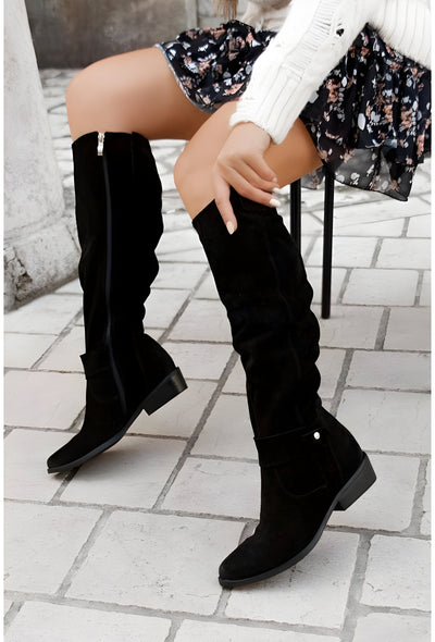 Botas clássicas de pele até ao joelho para mulher