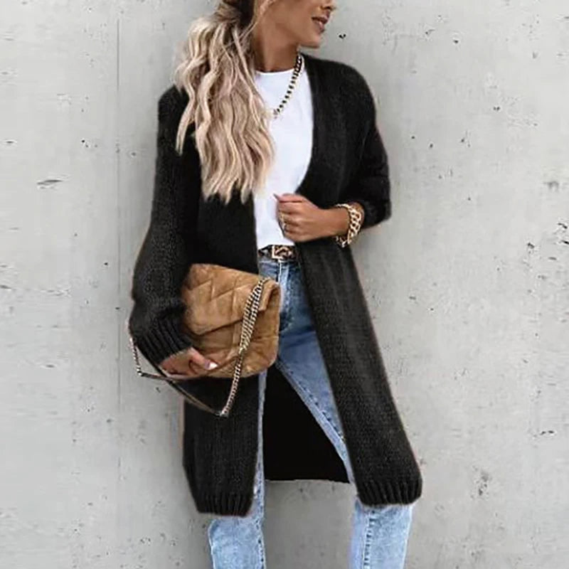 Cardigan elegante da Caxemira para mulheres - comprimento médio e quente para o outono/inverno