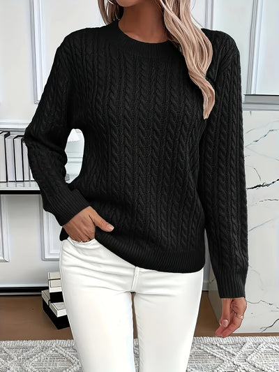 Pull en maille avec motif torsadé pour femme - Pull doux et élégant pour le printemps et l'automne