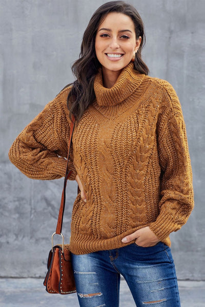 Patricia | Élégant jersey à col roulé pour femme avec un épais motif en maille torsadée