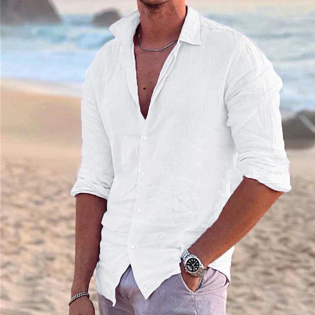 Camisa de linho com suspensão longa masculina - primavera, verão