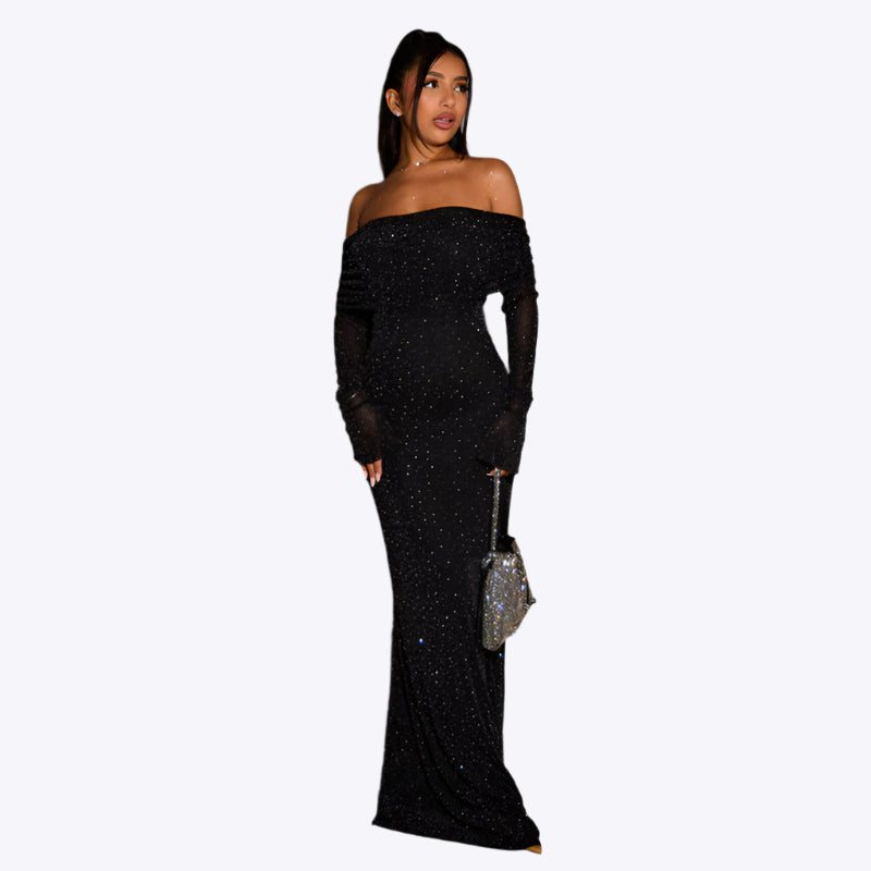 Liz - vestido feminino com ombros e lantejoulas descobertas