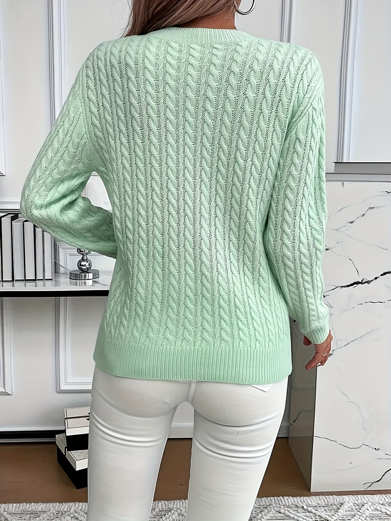 Pull en maille avec motif torsadé pour femme - Pull doux et élégant pour le printemps et l'automne
