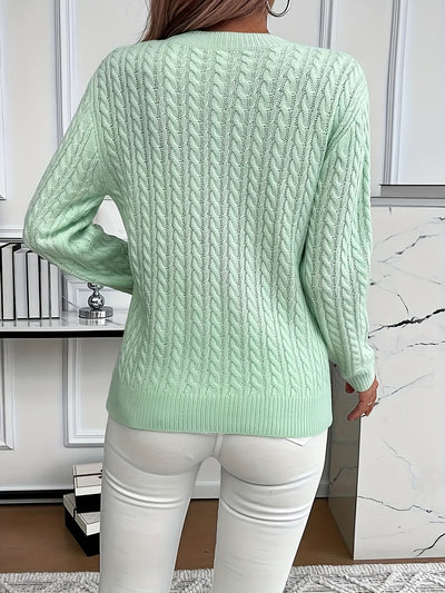 Pull en maille avec motif torsadé pour femme - Pull doux et élégant pour le printemps et l'automne