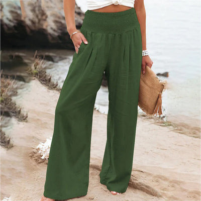 Calça larga mulher feminina de verão tecido confortável cintura elástica