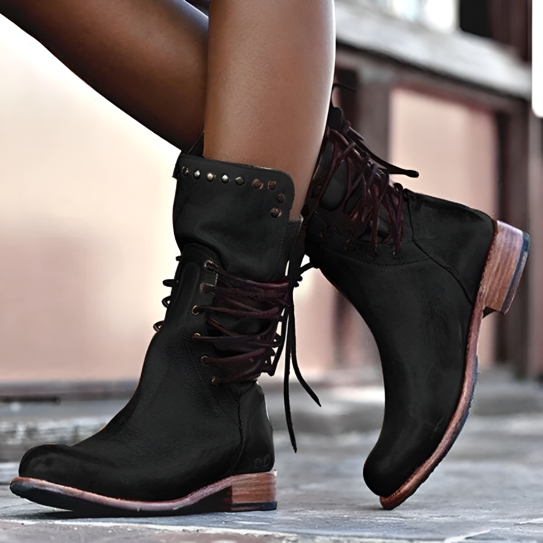 Botas de couro vegano confortáveis ​​com cadarços