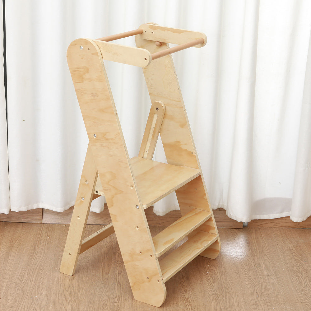 Torre de aprendizado dobrável Montessori para crianças pequenas - Assistente de culinária portátil de madeira natural