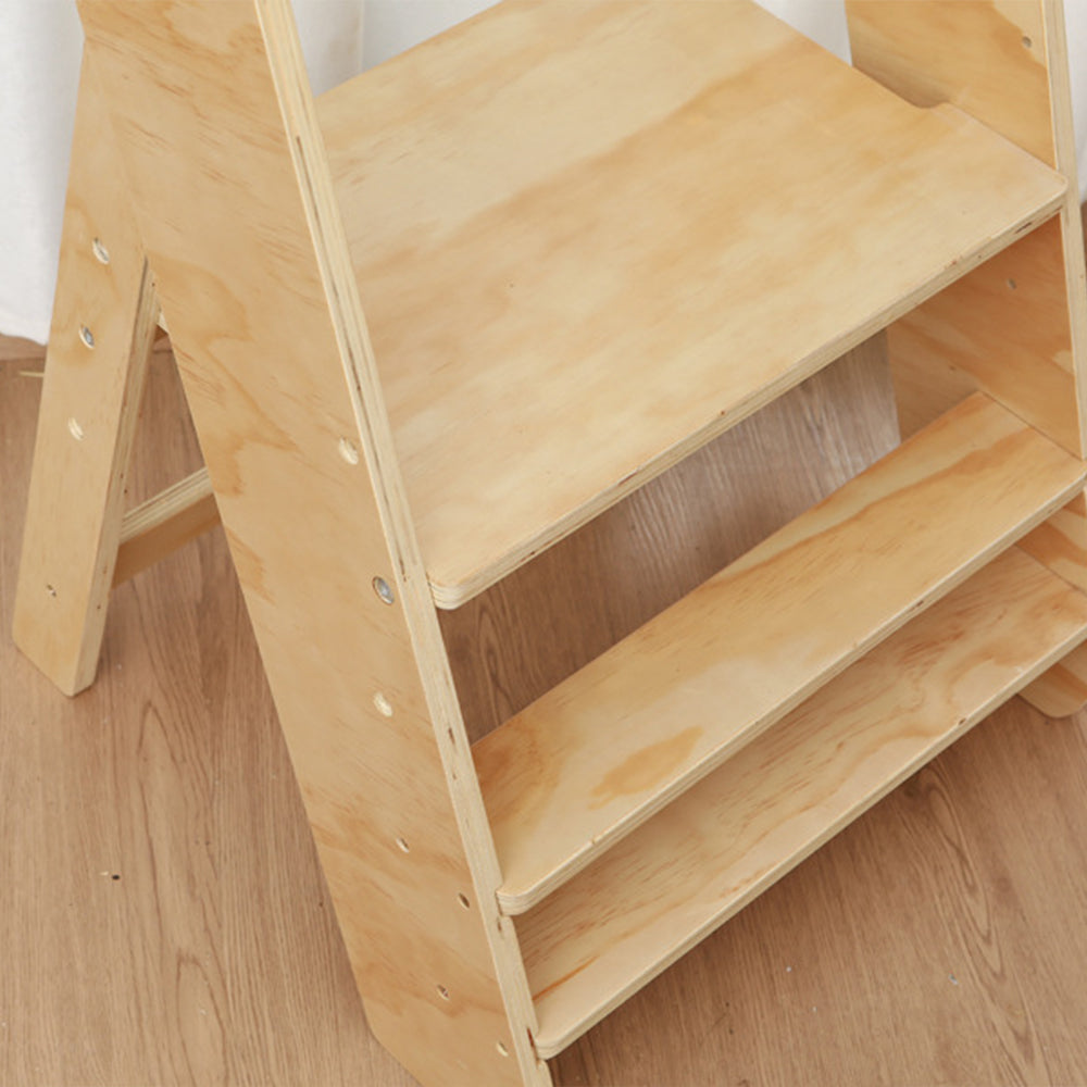 Torre de aprendizado dobrável Montessori para crianças pequenas - Assistente de culinária portátil de madeira natural