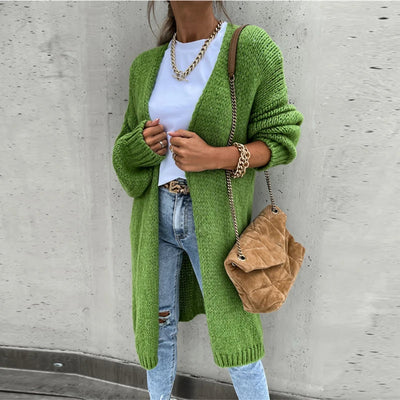 Cardigan elegante da Caxemira para mulheres - comprimento médio e quente para o outono/inverno