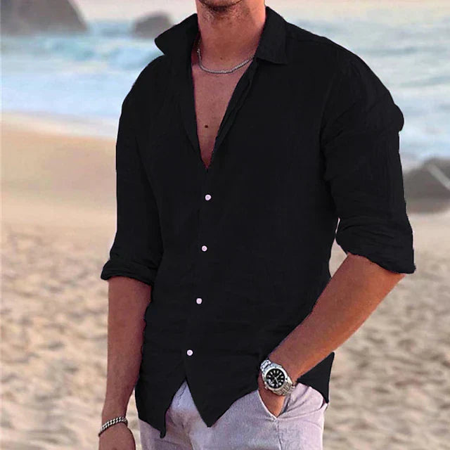 Camisa de linho com suspensão longa masculina - primavera, verão