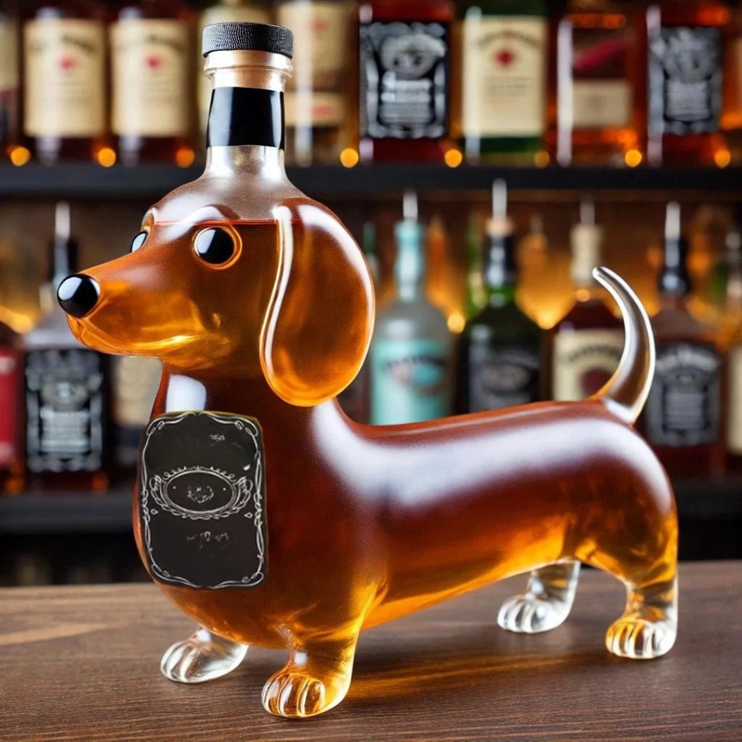 Decantador de whisky de cristal con diseño de perro
