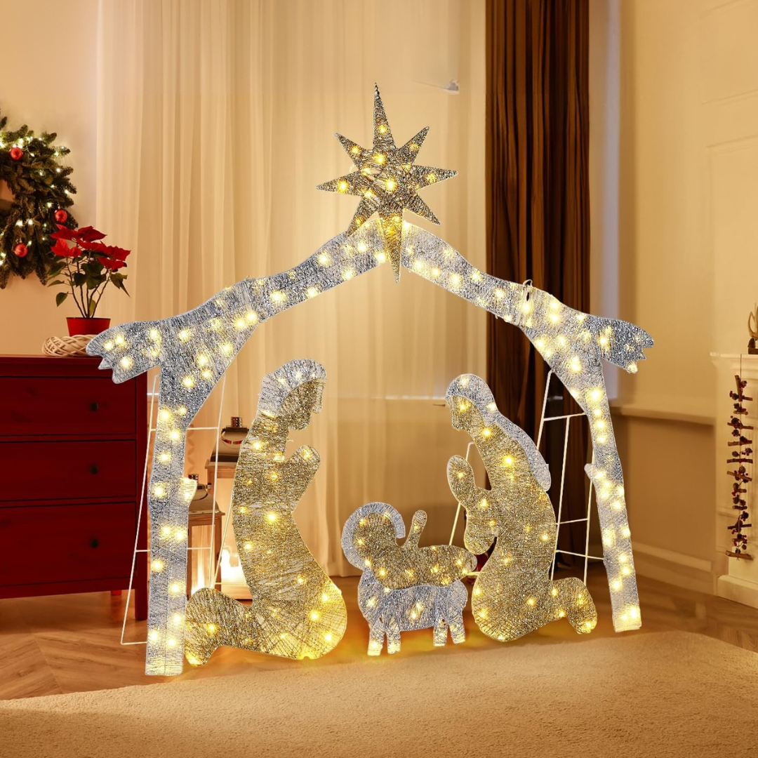 Présentoir de silhouettes de crèches de Noël pour extérieur