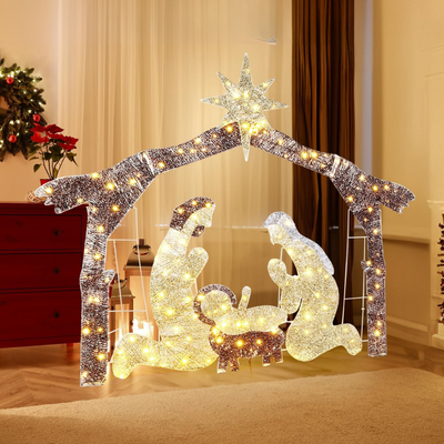 Présentoir de silhouettes de crèches de Noël pour extérieur