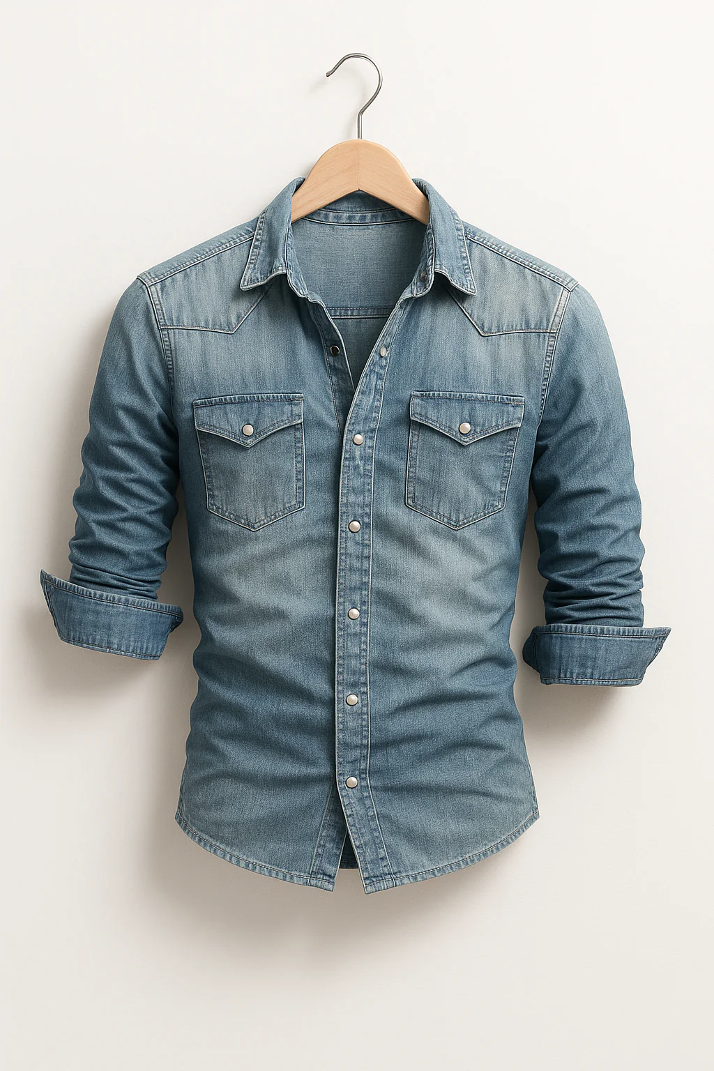 Camicia di denim a taglio aderente da uomo con manica lunga
