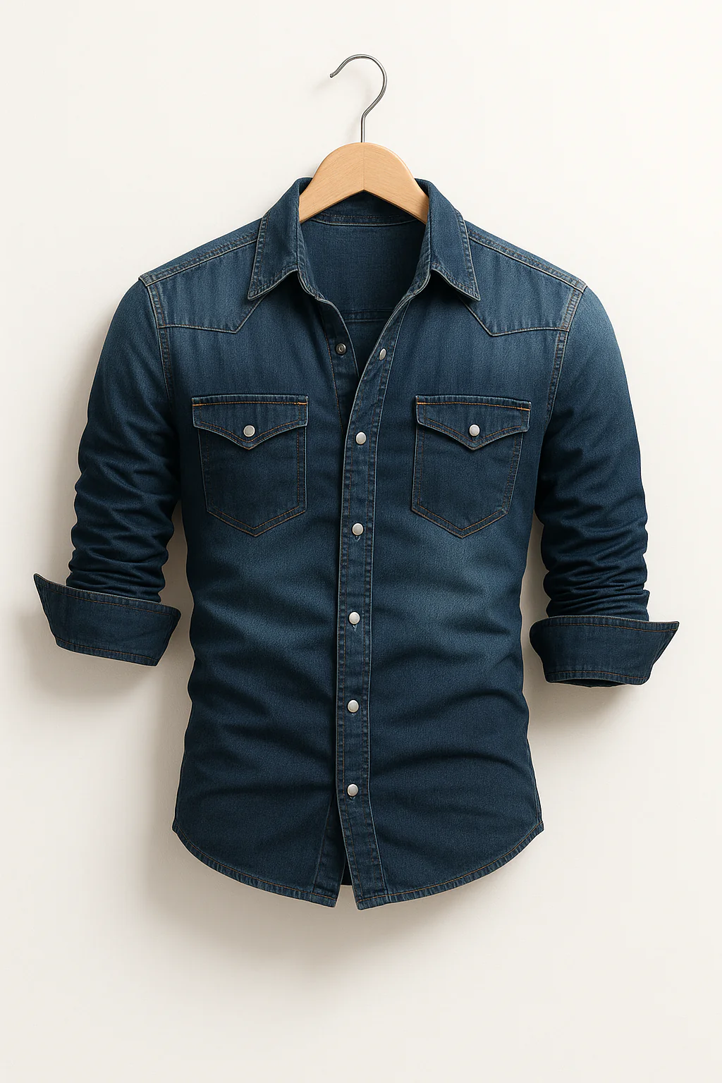 Camicia di denim a taglio aderente da uomo con manica lunga