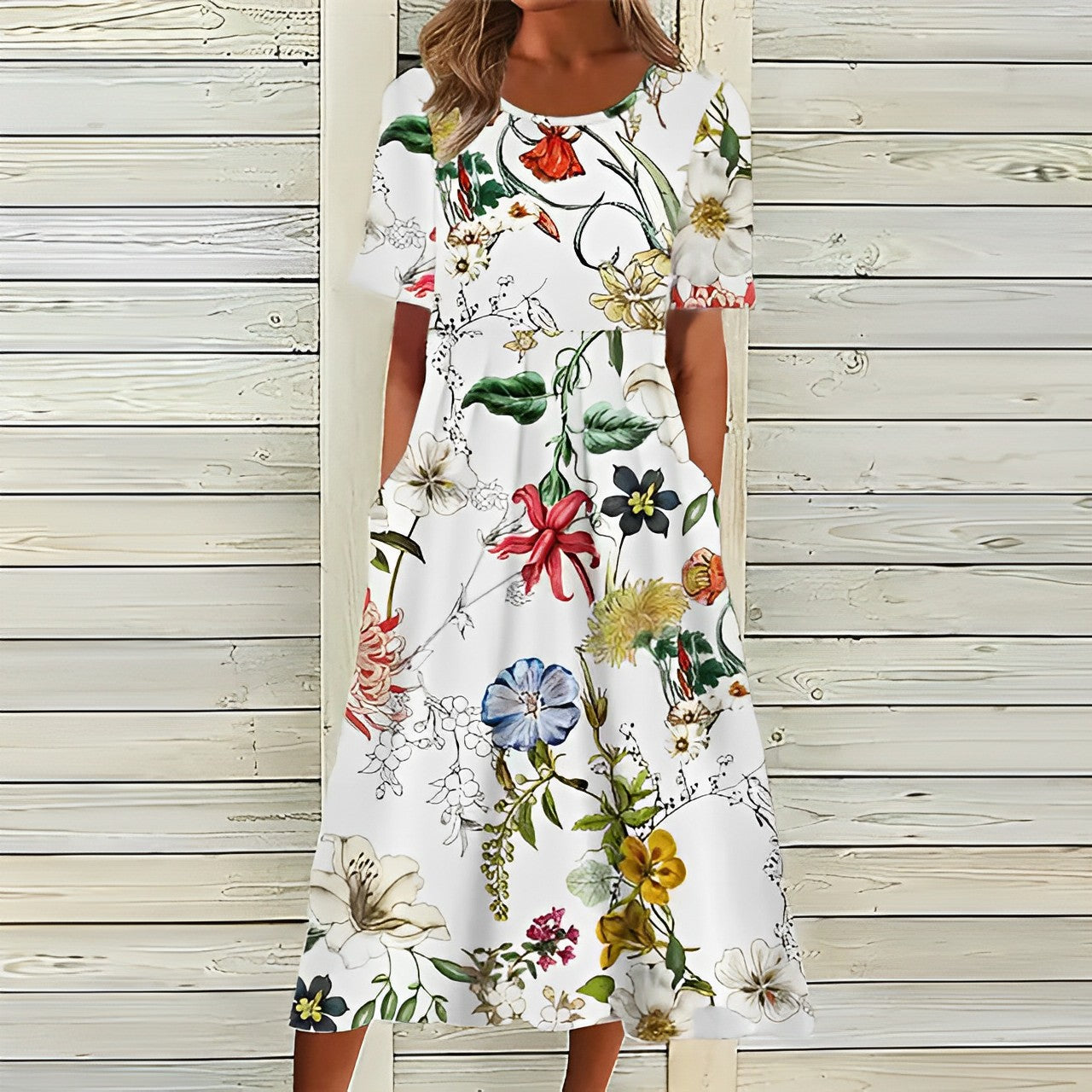 Weißes Blumenkleid für Frauen | Ideal für den Sommer