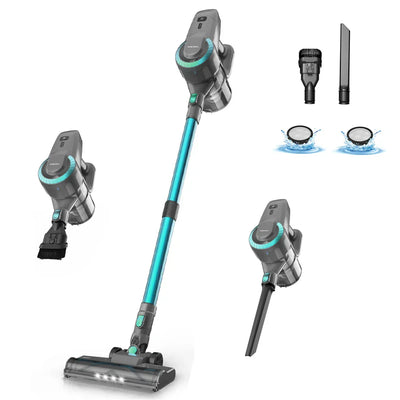 Aspirador de mano inalámbrico 6 en 1 - Con cepillo LED, batería de 2200mAh y funcionamiento silencioso (65DB)