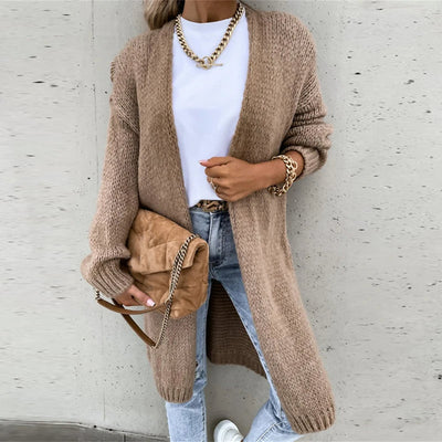 Cardigan elegante da Caxemira para mulheres - comprimento médio e quente para o outono/inverno