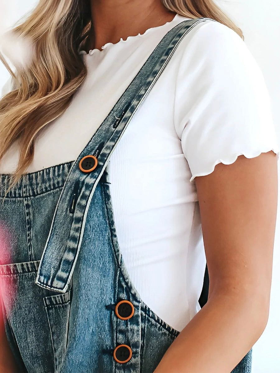 Weite Latzhose aus Jeans | Used-Effekt | Lässiger Vintage-Stil
