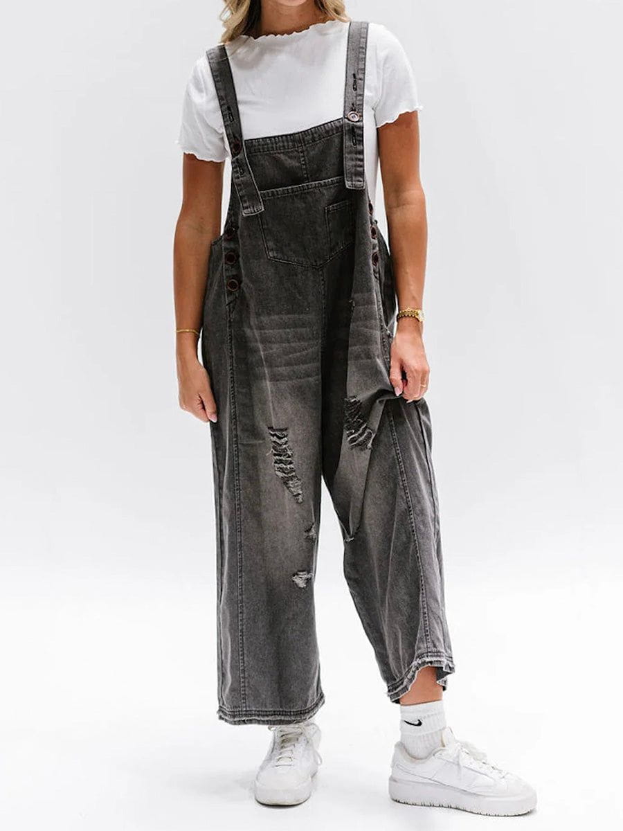 Weite Latzhose aus Jeans | Used-Effekt | Lässiger Vintage-Stil
