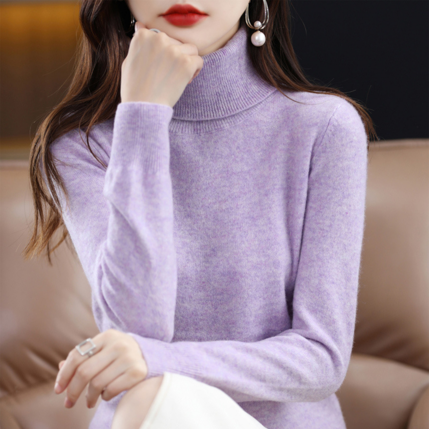 Jersey do pescoço da Caxemira de luxo para mulheres - Elena