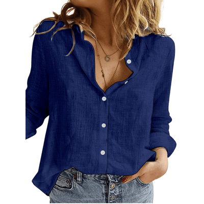 Camisa de mulher abotoada feminina confortável e fresco estilo