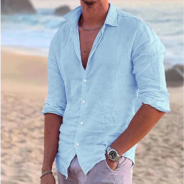 Camisa de linho com suspensão longa masculina - primavera, verão