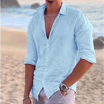 Camisa de linho com suspensão longa masculina - primavera, verão