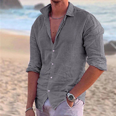 Camisa de linho com suspensão longa masculina - primavera, verão