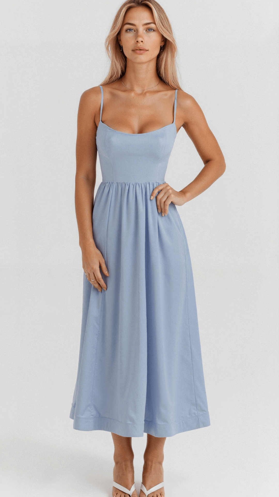 Damen Midikleid - A-Linie Silhouette - Spaghetti-Träger - Elegantes fließendes Design
