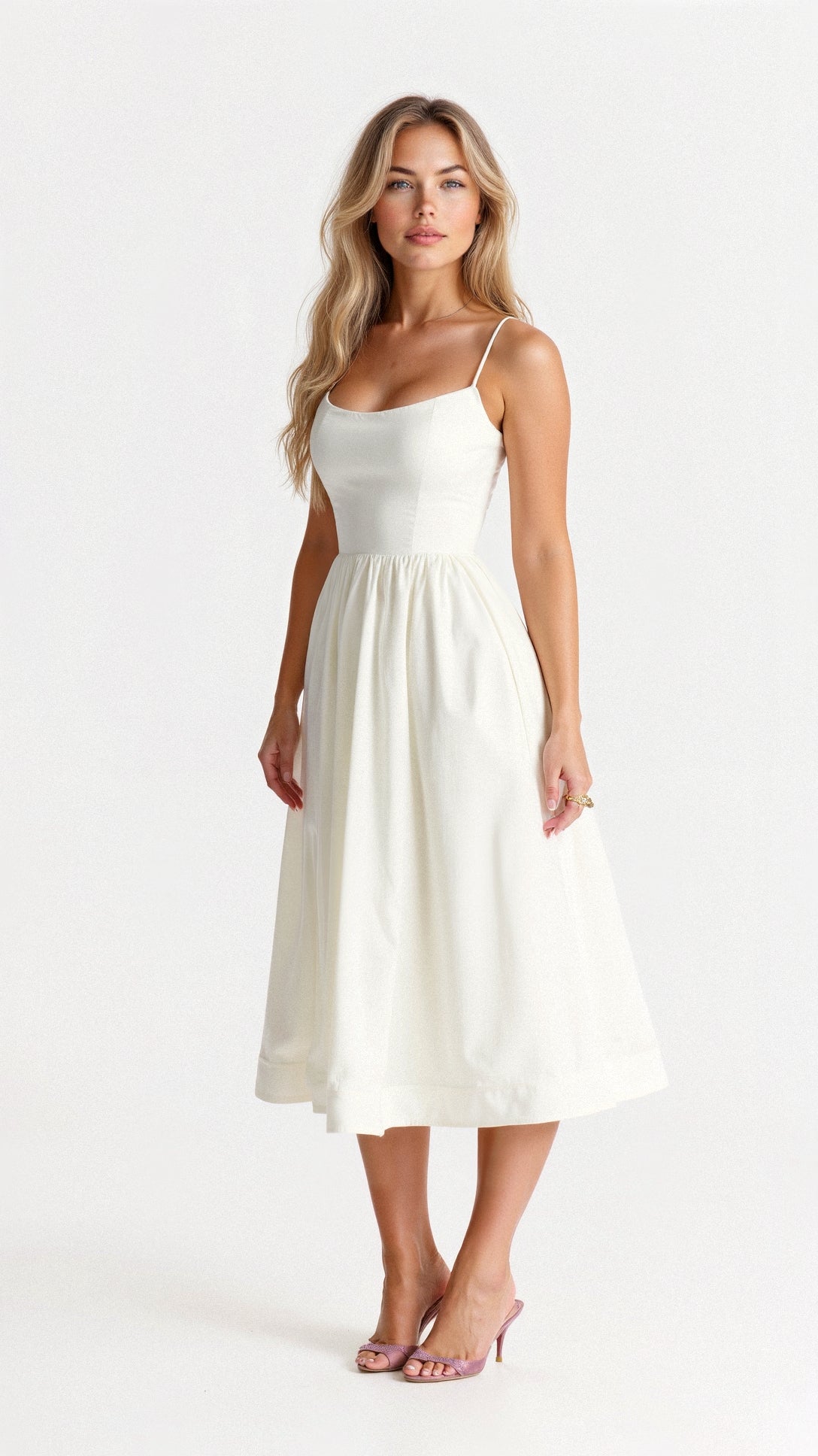 Damen Midikleid - A-Linie Silhouette - Spaghetti-Träger - Elegantes fließendes Design