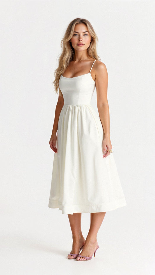 Damen Midikleid - A-Linie Silhouette - Spaghetti-Träger - Elegantes fließendes Design