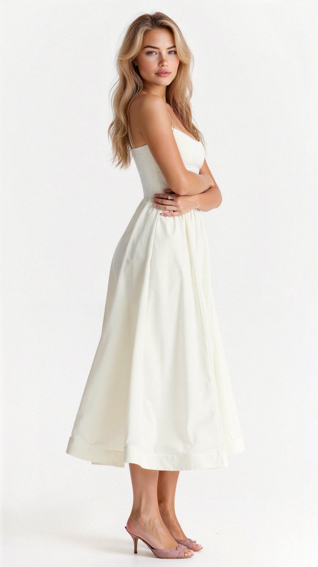 Damen Midikleid - A-Linie Silhouette - Spaghetti-Träger - Elegantes fließendes Design